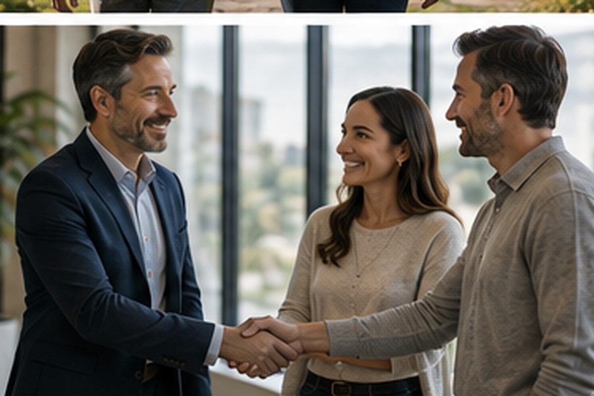 People completing a business conversation